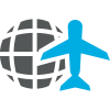 Logistics icon featuring a globe and airplane, representing global transportation and freight services offered by Smith Transport Solutions.