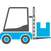 Forklift with a blue and gray color scheme lifting a pallet, representing logistics and warehousing solutions at Smith Transport Solutions.