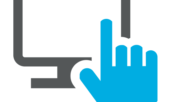 Hand pointing at a computer screen, symbolizing digital engagement and intelligent software solutions for supply chain management.